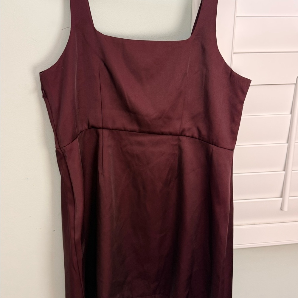 A New Day Burgundy Satin Square Neck Mini Dress NWT - Picture 2 of 8